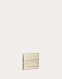 WOMEN'S VALENTINO GARAVANI ROCKSTUD GRAINY CALFSKIN CARDHOLDER LIGHT IVORY