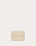 WOMEN'S VALENTINO GARAVANI ROCKSTUD GRAINY CALFSKIN CARDHOLDER LIGHT IVORY