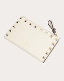 WOMEN'S VALENTINO GARAVANI ROCKSTUD CALFSKIN COIN PURSE AND CARDHOLDER LIGHT IVORY