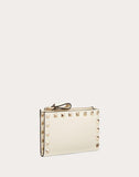 WOMEN'S VALENTINO GARAVANI ROCKSTUD CALFSKIN COIN PURSE AND CARDHOLDER LIGHT IVORY