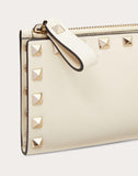 WOMEN'S VALENTINO GARAVANI ROCKSTUD CALFSKIN COIN PURSE AND CARDHOLDER LIGHT IVORY