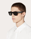 MEN'S VALENTINO VLTN SQUARE FRAME ACETATE SUNGLASSES BLACK