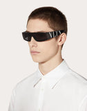 MEN'S VALENTINO VLTN WRAP SHIELD ACETATE SUNGLASSES BLACK
