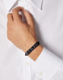 MEN'S VALENTINO GARAVANI ROCKSTUD LEATHER BRACELET WITH RUTHENIUM STUDS BLACK