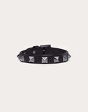 MEN'S VALENTINO GARAVANI ROCKSTUD LEATHER BRACELET WITH RUTHENIUM STUDS BLACK