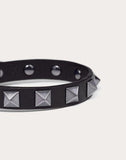 MEN'S VALENTINO GARAVANI ROCKSTUD LEATHER BRACELET WITH RUTHENIUM STUDS BLACK