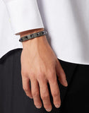 MEN'S VALENTINO GARAVANI ROCKSTUD LEATHER BRACELET WITH RUTHENIUM STUDS MILITARY GREEN