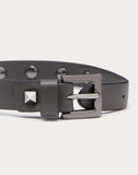 MEN'S VALENTINO GARAVANI ROCKSTUD LEATHER BRACELET WITH RUTHENIUM STUDS MILITARY GREEN