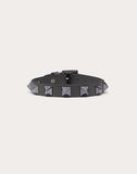MEN'S VALENTINO GARAVANI ROCKSTUD LEATHER BRACELET WITH RUTHENIUM STUDS MILITARY GREEN