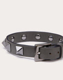 MEN'S VALENTINO GARAVANI ROCKSTUD LEATHER BRACELET WITH RUTHENIUM STUDS MILITARY GREEN