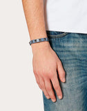 MEN'S VALENTINO GARAVANI ROCKSTUD LEATHER BRACELET WITH RUTHENIUM STUDS GREY