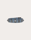 MEN'S VALENTINO GARAVANI ROCKSTUD LEATHER BRACELET WITH RUTHENIUM STUDS GREY