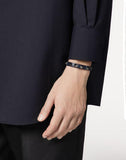 MEN'S VALENTINO GARAVANI ROCKSTUD LEATHER BRACELET WITH RUTHENIUM STUDS DARK BLUE
