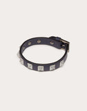 MEN'S VALENTINO GARAVANI ROCKSTUD LEATHER BRACELET WITH RUTHENIUM STUDS DARK BLUE