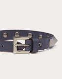 MEN'S VALENTINO GARAVANI ROCKSTUD LEATHER BRACELET WITH RUTHENIUM STUDS DARK BLUE