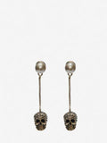 WOMEN'S ALEXANDER McQUEEN PAVE SKULL CHAIN EARRINGS GOLD