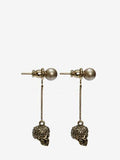 WOMEN'S ALEXANDER McQUEEN PAVE SKULL CHAIN EARRINGS GOLD
