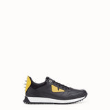 MEN'S FENDI SNEAKER Black and yellow leather lace-up