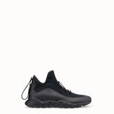 MEN'S FENDI SNEAKER Black technical knit fabric high-tops
