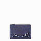 MEN'S FENDI POUCH Blue leather slim pouch