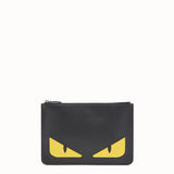 MEN'S FENDI POUCH Black and yellow leather pouch