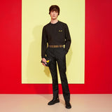 MEN'S FENDI CLUTCH in black Roman leather with inlay