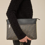 MEN'S FENDI MESSENGER Brown fabric slim pouch