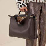 MEN'S FENDI PEEKABOO ICONIC ESSENTIAL Brown leather bag