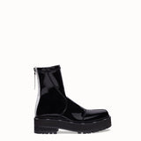WOMEN'S FENDI ANKLE BOOTS Glossy black neoprene biker boots