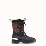WOMEN'S FENDI SKI BOOTS Rubberized black leather boots