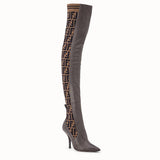 WOMEN'S FENDI Brown leather thigh-high boots