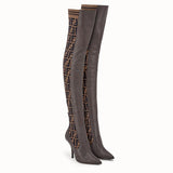 WOMEN'S FENDI Brown leather thigh-high boots