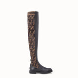 WOMEN'S FENDI Black leather thigh-high boots