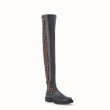 WOMEN'S FENDI Black leather thigh-high boots