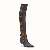 WOMEN'S FENDI Brown leather thigh-high boots