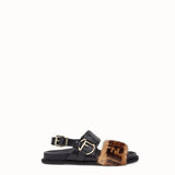 WOMEN'S FENDI SANDALS Black leather slingbacks