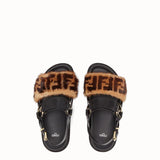 WOMEN'S FENDI SANDALS Black leather slingbacks