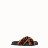 WOMEN'S FENDI Brown sheepskin slides