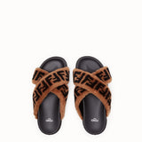WOMEN'S FENDI Brown sheepskin slides